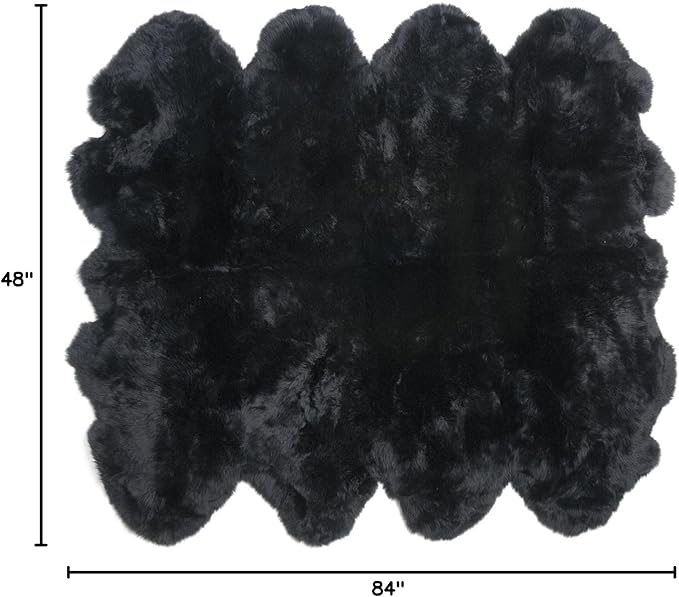 HUAHOO Premium Genuine Sheepskin Rug Real Australia Sheepskin Natural Luxury Fluffy Lambskin Fur Area Rug Seat Covers for Kids Bedroom Sofa Chair Cover Pets Dogs Mat Eight Pelt /6.2' x 7' Black
