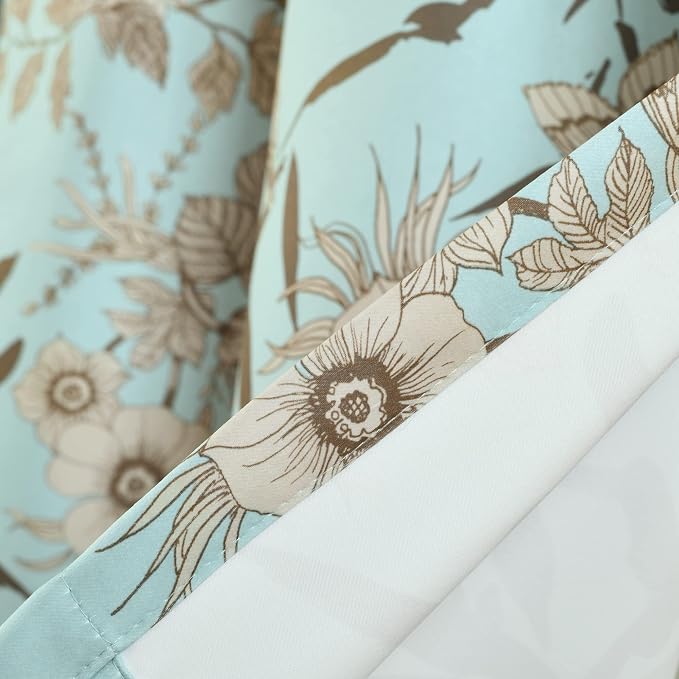 Lush Decor Botanical Garden Curtains Floral Bird Print Light Filtering Window Valance Drapes for Living, Dining, Bedroom, Blue, 52" W x 18L (Pack of 3)