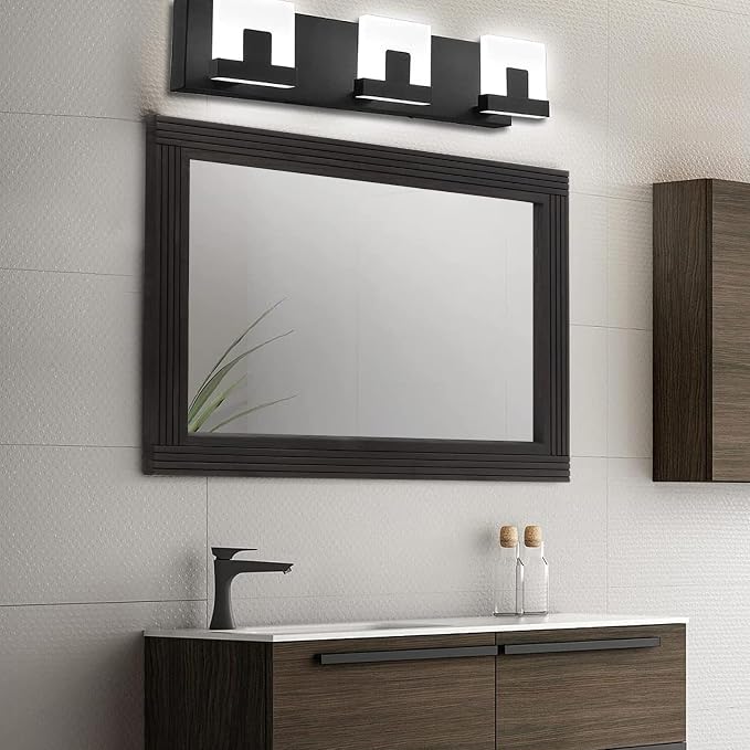 YOSHOOT Hand-Made Wooden Spliced Wall Mirror for Bathroom, Rustic Farmhouse Vanity Mirror, Décor Wall Art, Solid Wood Frame, Vertical or Horizontal Hanging, 60" x 30", Black