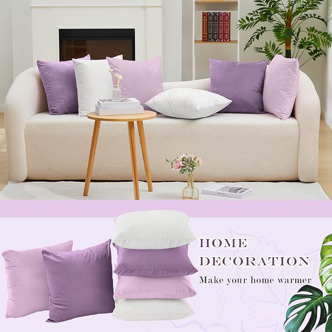 Berlune 6 Pcs Velvet Throw Pillow Covers 18" x 18" Decorative Cushion Cases Soft Pillowcase for Graduation Coquette Party Accessories Couch Sofa Bed Chair Home Decor, No Inserts (Purple Series)