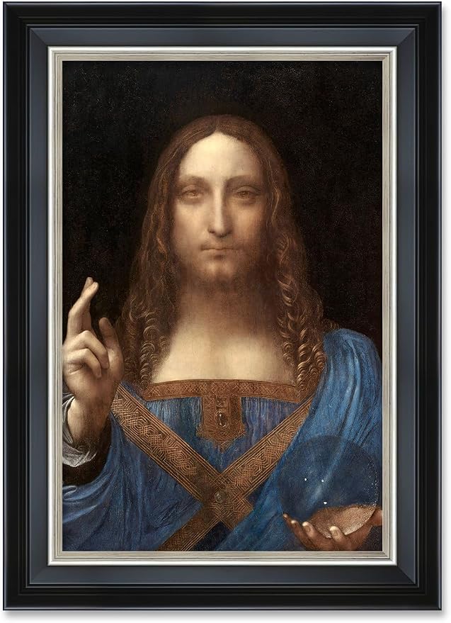 DECORARTS - Reproduction of Leonardo Da Vinci's Portrait of Christ in Salvator Mundi. Giclee Prints on Acid Free Cotton Canvas. Fine Art Frame for Classic Art Reproduction. 15.25x21.25 in