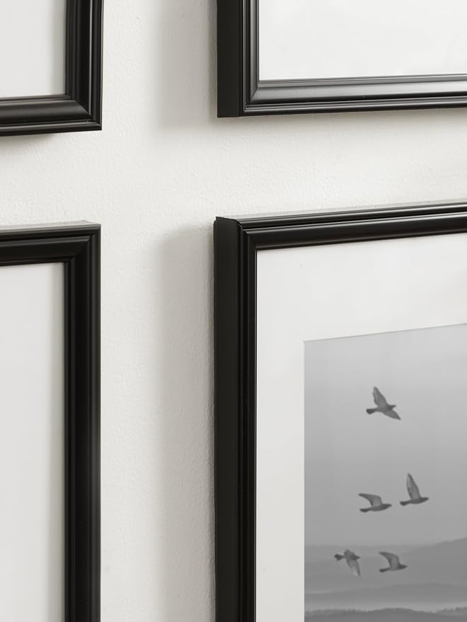 Kate and Laurel Adlynn Rectangle Picture Frame Set of 4; 11 x 14 matted to 8 x 10; Black; Modern Glam Four-Piece Frame Set for Gallery Wall Frame Set in Living Room Wall Decor