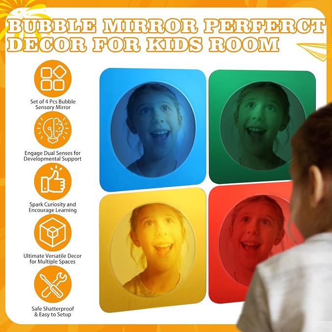 8 Pcs Sensory Wall Mirror, Acrylic Bubble Mirror Christmas Wall Decoration for Sensory Room or Science Classroom, Visual Tactile Stimulation and Curiosity Inspiration