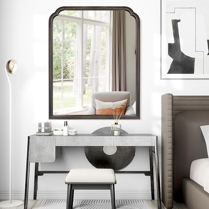 WallBeyond Wood Bathroom Mirrors for Wall Mounted, 28" x 40" Rustic Wood Frame Wall Mirrors Decorative for Living Room or Bedroom Vanity Mirror (Black)