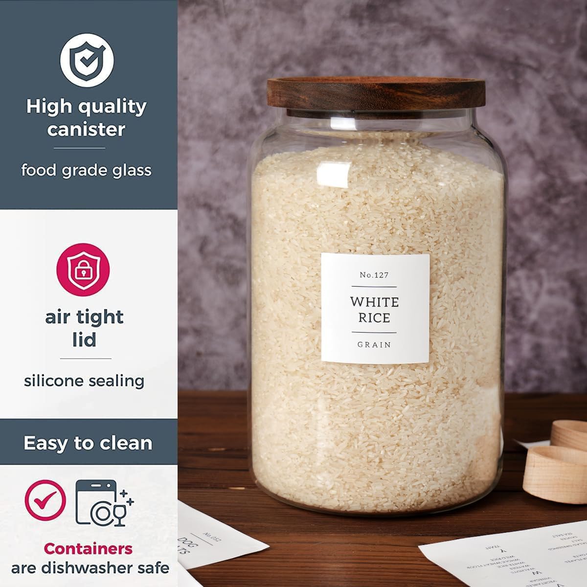 2 PCS Large Glass Jar with Airtight Lid, Glass Food Storage Jars for Tea,Spice,Cereal, Egg,Flour,Coffee and More(1 gallon/4000 ml)