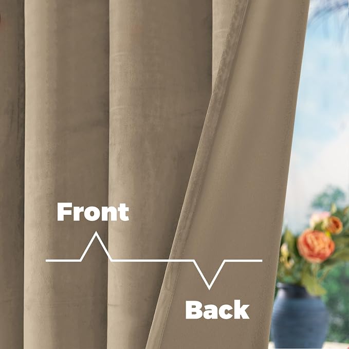 BGment Taupe Velvet Blackout Curtains 72 Inch Length for Bedroom, Thermal Insulated Room Darkening Super Soft Window Curtains with Back Tab and Rod Pocket for Living Room, 2 Panels, 52 x 72 Inch