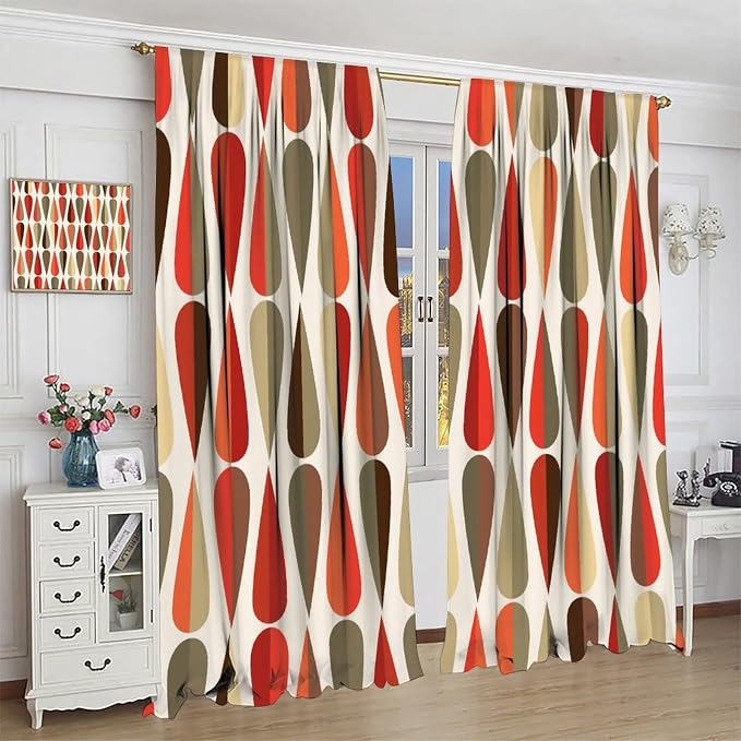 JESTRONRY Mid Century Curtains,Modern Abstract Triangular Retro Design Room Darkening Door Window Rod Pocket Curtain for Living Room Bedroom Kitchen Bathroom 63x72in