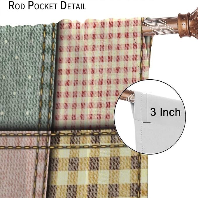 Boho Floral Patchwork Blackout Curtains Flower Boho Checkered Polka Dots Patchworkt Window Drapes for Bedroom Living Room Kitchen Cafe （W21xL54 Inch） x2 Panels