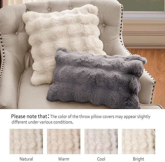 SOMAHE White Lumbar Throw Pillows for Couch Set of 2 Faux Fur Sofa Pillow Cover Soft Plush Decorative Pillowcase for Living Room Pillow Covers Cream White 12x20 Inch
