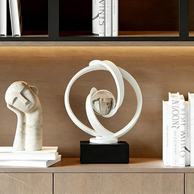 AWNR Gold Abstract Sculpture House Decor Aesthetic - Home Décor Accents for Nightstand, Shelves, Dining Room, Entryway Table, Office, Desk Accessories (White)