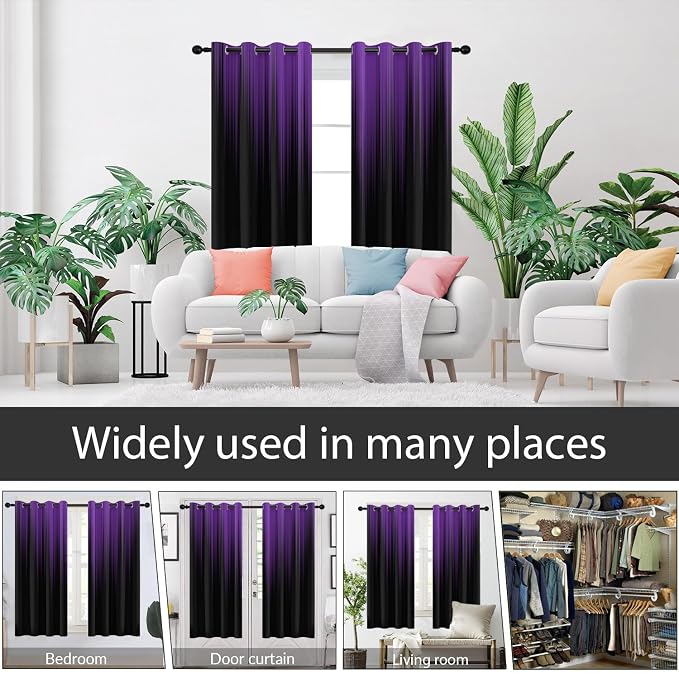 AAtter Purple Black Window Curtains, Room Darkening, Grommet 42" W x 63" L | Dark Gothic Ombre Drapes, Abstract Moody High Precision Fabric, Plum Witchy Modern, 2 Panels Bedroom Decor for Women