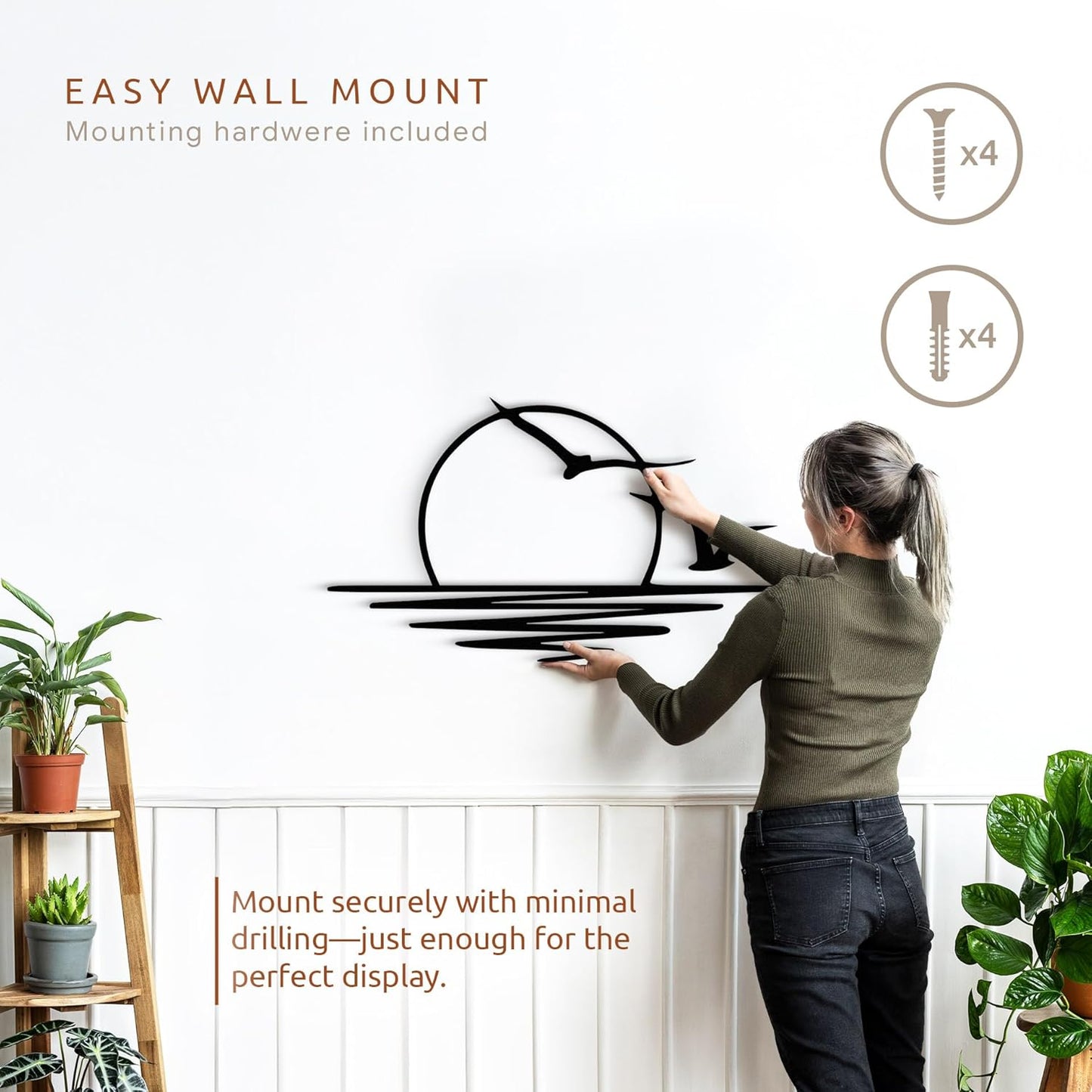 Wita Home Sunset with Seagulls Metal Wall Mounted Art, Handcrafted Metal Home Decor with Static Powder Coating, Eye-Catching Addition to Living Room Decor, Modern Beach Decor for Indoor and Outdoor Spaces, Perfect Housewarming Gift (32 x 16 inches)