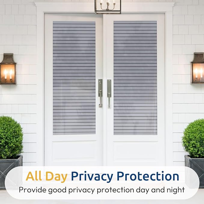 rabbitgoo Window Privacy Film, Frosted Glass Privacy Film, Window Frosting Cling for Glass, Non Adhesive Static Cling Front Door Covring, Anti-UV Reeded Blinds Sticker, Striped Pattern, 23.6" x 118.1"