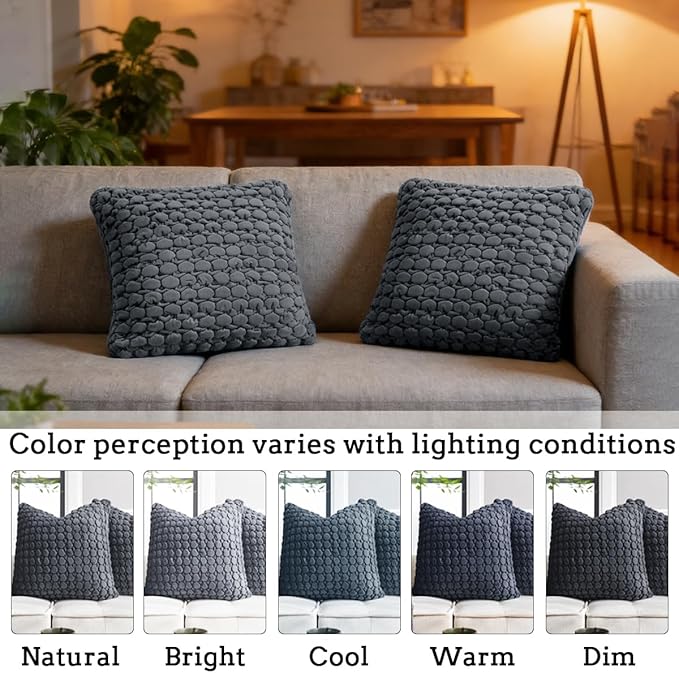 Pillow Cover 24x24 1 Piece Velvet Euro Sham Decorative Farmhouse Pillowcase Boho Square Cushion Covers Soft Bubble Texture for Couch Sofa Bed Bedroom Car Living Room，Drak Gray
