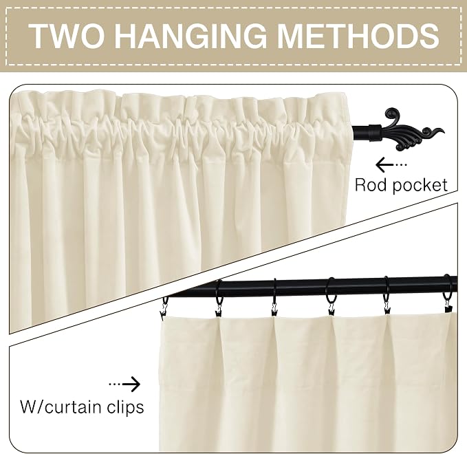 StangH Wide Velvet Curtains Ivory White Door Covering, 62x90, 2 Panels | 300GSM Soft Velvet, Privacy & UV Protection Window Decor, Nursery Kids, Dining Room, Laundry Room, Wedding Party
