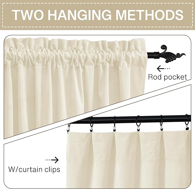 StangH Wide Velvet Curtains Ivory White Window Decor, 62x84, 2 Panels | 300GSM Soft Velvet, Privacy & UV Protection Door Panels, Nursery Kids, Dining Room, Laundry Room, Wedding Party