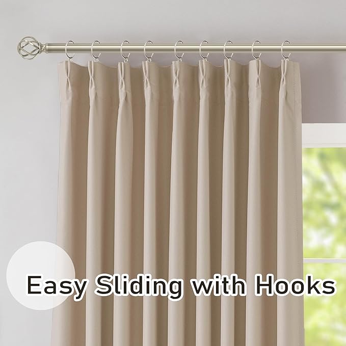 DONREN Sand Pinch Pleated Blackout Curtains with Hooks - 104 inch Length Room Darkening Thermal Insulated Window Curtain Panels for Living Room Bedroom 2 Panel 40" Wx104 L