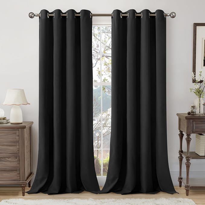 YoungsTex Velvet Blackout Curtains 90 Inch Length 2 Panels, Extra Long Darkening Drapes with Grommet Privacy for Bedroom Living Room, Black, 52 X 90 Inch
