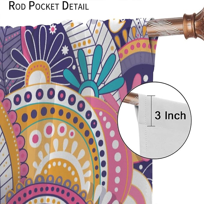 Boho Curtains, Abstract Pelis Boho Brown Vintage Floral Ethnic Tribal Blossom Print, Blackout Curtains for Bedroom Living Room55X63 Inch