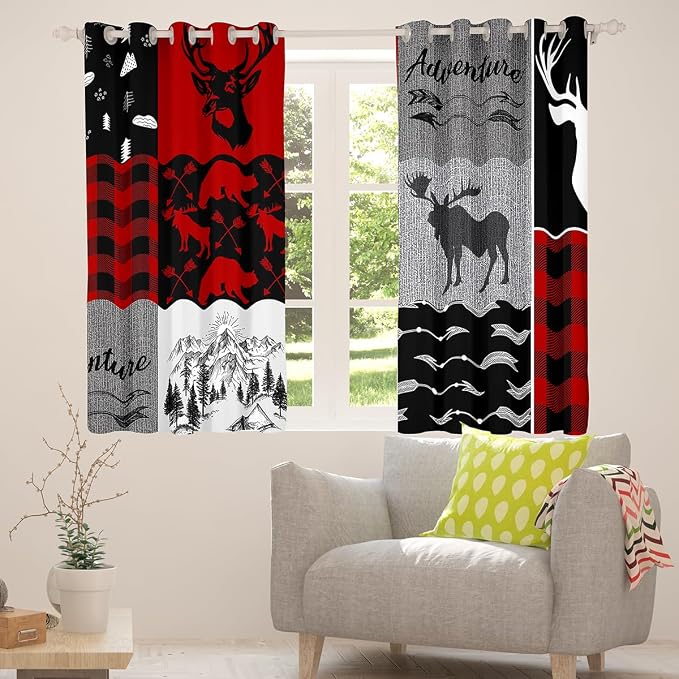 Erosebridal Elk Deer Blackout Curtains, Rustic Camping Curtains & Drapes for Kids Boys Teens Adult Wildlife Moose Animal Curtains 42" Wx84 L Farmhouse Camper Window Treatments 2 Panels