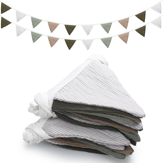 Oudain 2 Pcs Pennant Banner Flags Nursery Garland Triangle Bunting Flags Playroom Wall Decor Banner for Nursery Baby Shower Birthday Boho Wedding Party Event, Each 7.75 ft(Deep Color)