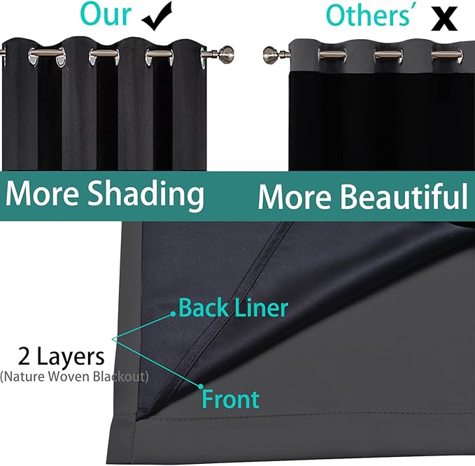 Yakamok 100% Blackout Curtains, 2 Thick Layers Thermal Insulated Total Blackout Drapes for Bedroom, Heat Blocking Window Curtains for Living Room(Charcoal Grey, 52Wx72L, 2 Panels)