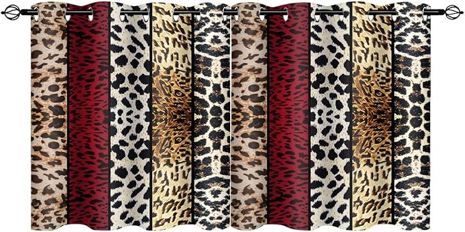 Wild Animal Print Curtain, Room Darkening Thermal Insulated Blackout Leopard Boa Window Drapes with Grommets for Living, Dining, Bedroom, Red Leopard Print, 42"x 36", 2 Panels