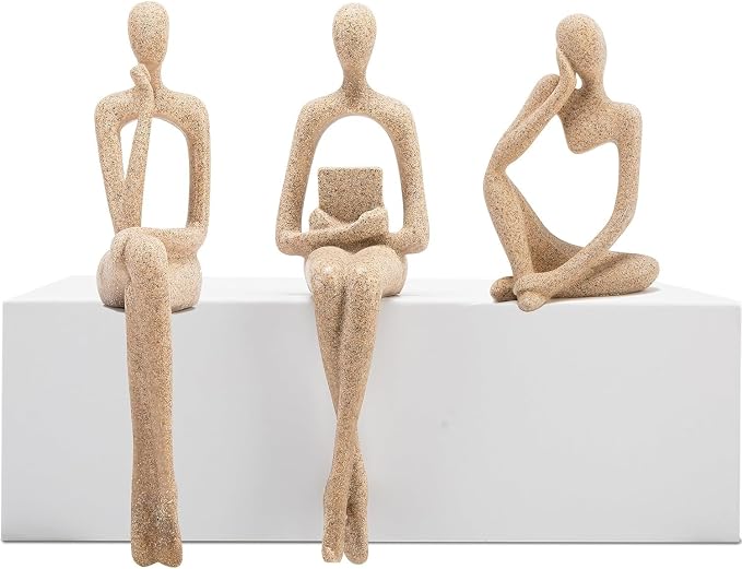 Prettidecor Home Decor Thinker Statue Accents, Set of 3 Thinker Sculptures Office Decor Abstract Resin Decoration on Shelf Table Desk for Living Room Office Bedroom Bookshelf Decor (Small)