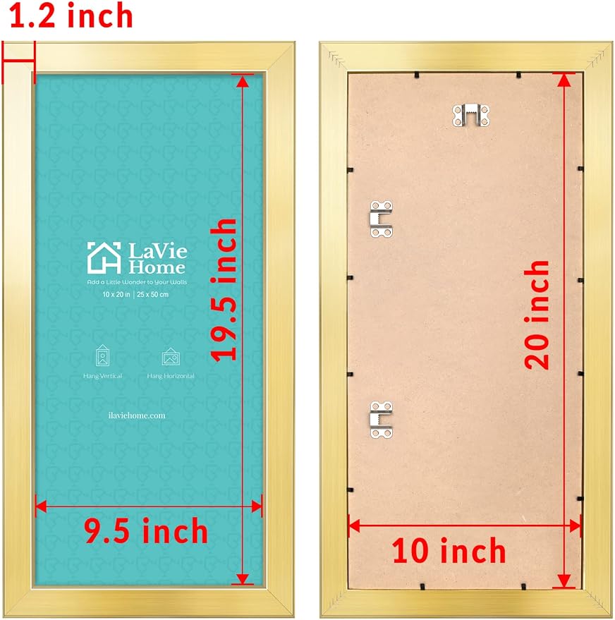 LaVie Home 10x20 Picture Frame Gold, Panoramic Picture Frame for Wall Decoration, Classic Gold Minimalist Style Suitable for Decorating Houses, Offices, Hotels（1 Pack）