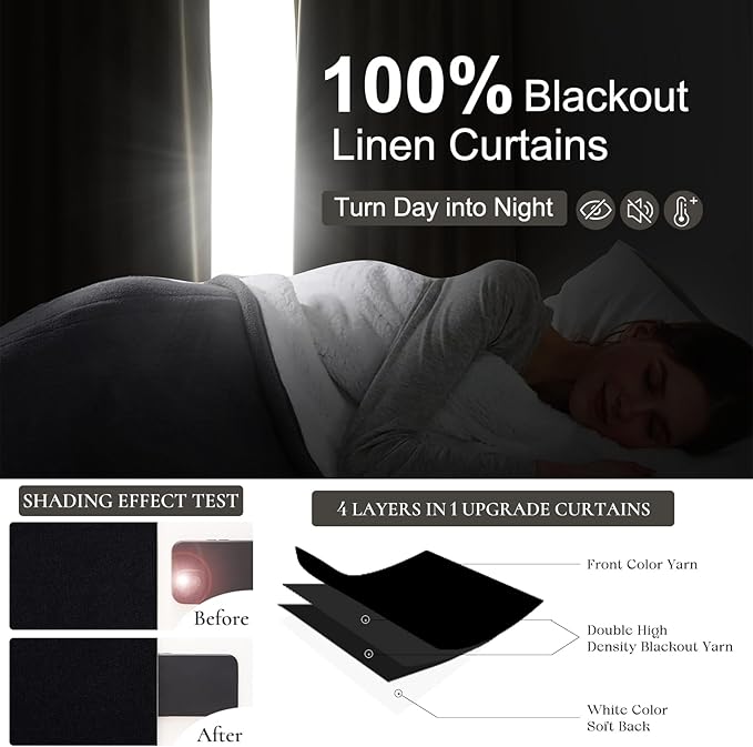 QJmydeco Black 144 Inch Extra Long Curtains for Living Room,Luxury Linen Blackout Ceiling Track Curtain Rod Pocket for Sliding Glass Doors Large Window Pleated Heavy Drapes 2 Panels Set (W50 xL144)