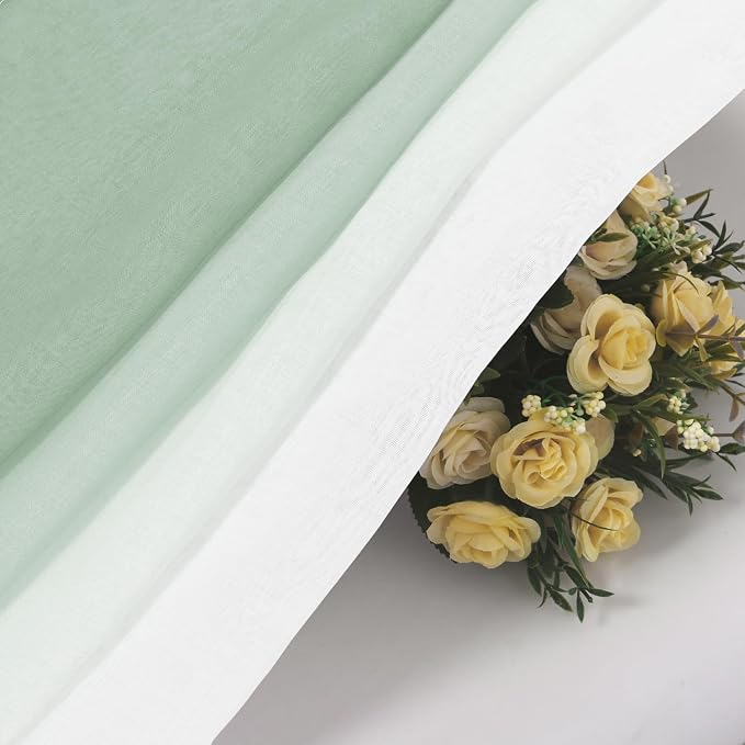 DWCN Ombre Faux Linen Sheer Curtains - Extra Wide Gradient Semi Voile Grommet Top Bedroom and Living Room Curtains, 60 x 63 Inches Long, Set of 2 Window Curtain Panels, Sage Green