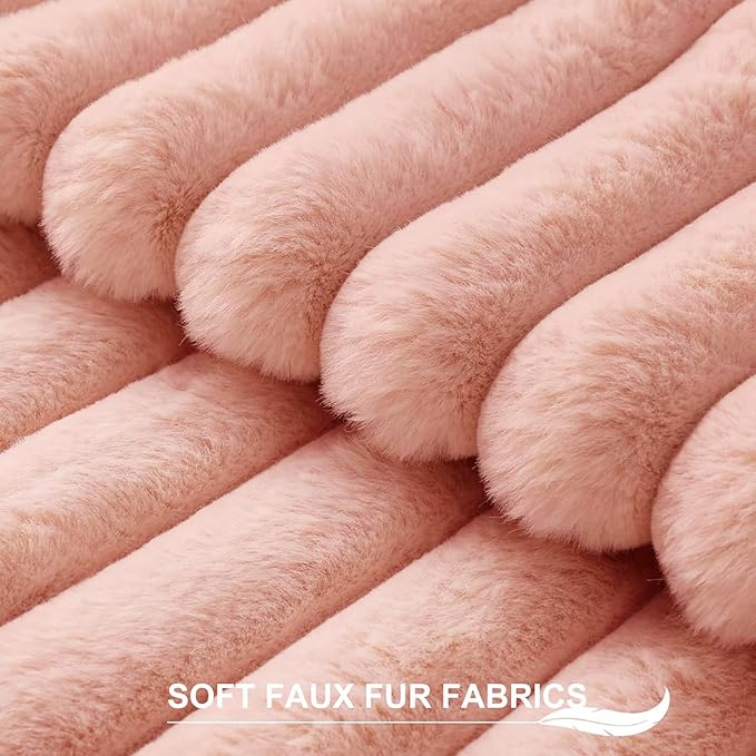 Pallene Faux Fur Plush Throw Pillow Covers 18x18 Set of 2, Luxury Soft Fluffy Striped Decorative Pillow Covers for Sofa, Couch, Living Room, Pink