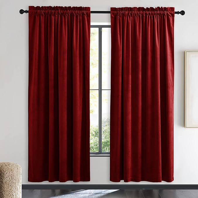 NICETOWN Christmas Red Velvet Curtains and Drapes for Bedroom, Home Decor Panels for Home Theatre/Film Room/Stage (Set of 2, Rod Pocket Design, 72 inches Long)