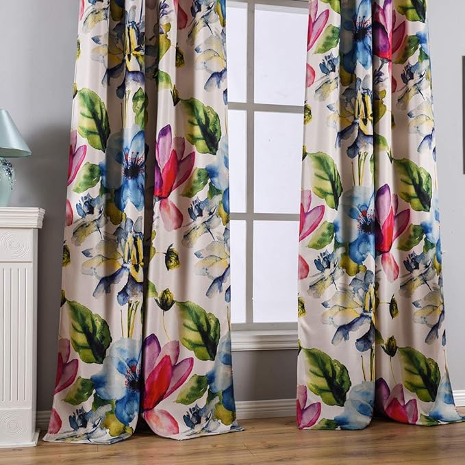 Taisier Home Stylish Living Elegant Abstract Colorful Curtains Printed,Multicoloured Curtains Print,Fashion Curtain 63 Inch Lenth for Bedroom(Floral Print Curtain 2 Pieces Set)