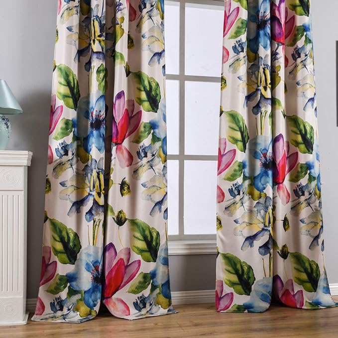 Taisier Home Stylish Living Elegant Abstract Colorful Curtains Printed,Multicoloured Curtains Print,Fashion Curtain 95 Inch Lenth for Bedroom(Floral Print Curtain 2 Pieces Set)