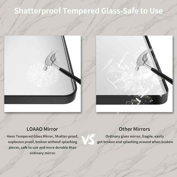 LOAAO 30X36 Inch Black Metal Framed Bathroom Mirror for Wall, Matte Black Bathroom Vanity Mirror Farmhouse, Anti-Rust, Tempered Glass, Hangs Horizontally or Vertically