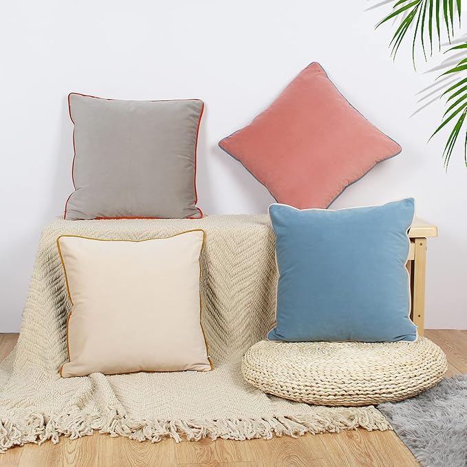 Btyrle Velvet Throw Pillow Covers 16x16 Inch Set of 4 Decorative Velour Pillowcases Modern Double-Colored Cushion Covers for Sofa Couch, Cold