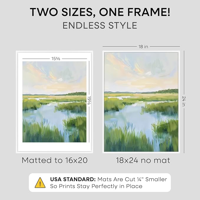 Homeforia 18x24 Poster Frame White, High End Metal 18 x 24 Picture Frames with Mat 16 by 20 inch Photo, 18x24 White Frame Matted to 16x20 Print, 24x18 Hanging Frame, Tempered Glass, Wall Kit, Set of 2