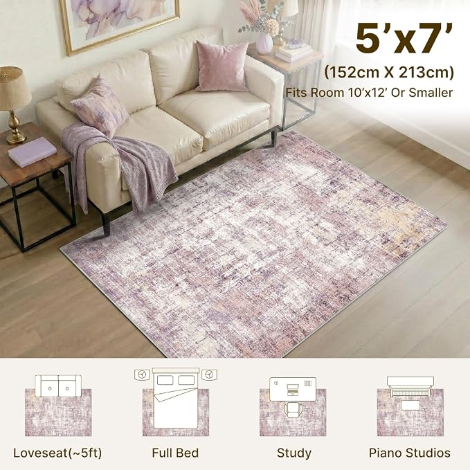 5x7 Area Rugs Washable Living Room Rug-No Slip Soft Carpets Modern Abstract Indoor Floor Stain Resistant Carpet for Bedroom Dining Room Farmhouse Nursery Home Office Pink
