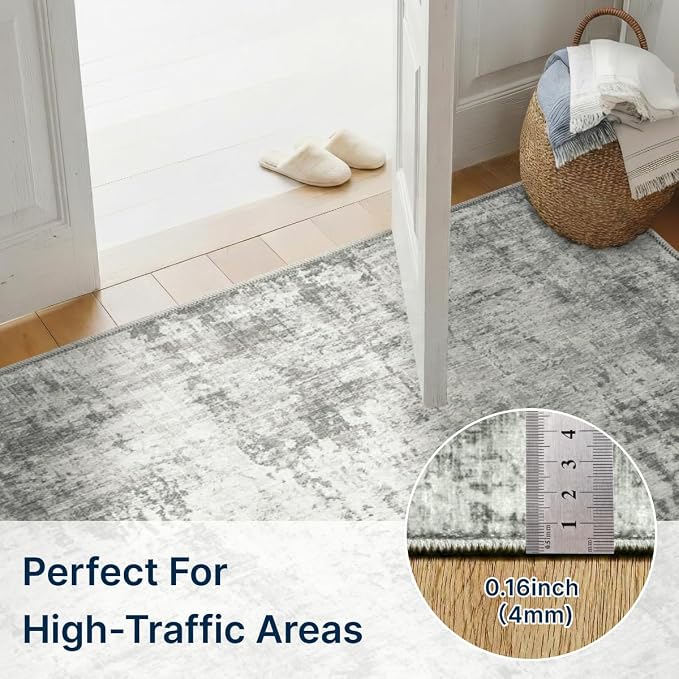 2x6 Rug for Entryway Hallway-No Slip Soft Carpets Modern Abstract Indoor Floor Stain Resistant Carpet for Bedroom Dining Room Farmhouse Nursery Home Office Grey