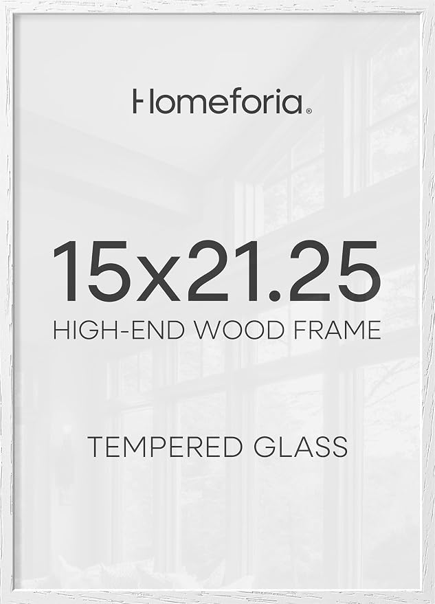Homeforia 15x21.25 White Wood Puzzle Frame, High End Oak 15 x 21.25 Frames without Mat, Wooden 21.25x15 Thin Hanging Picture Frame for Wall, 15by21.25 Poster Frames, Tempered Glass, Wall Kit, Set of 2