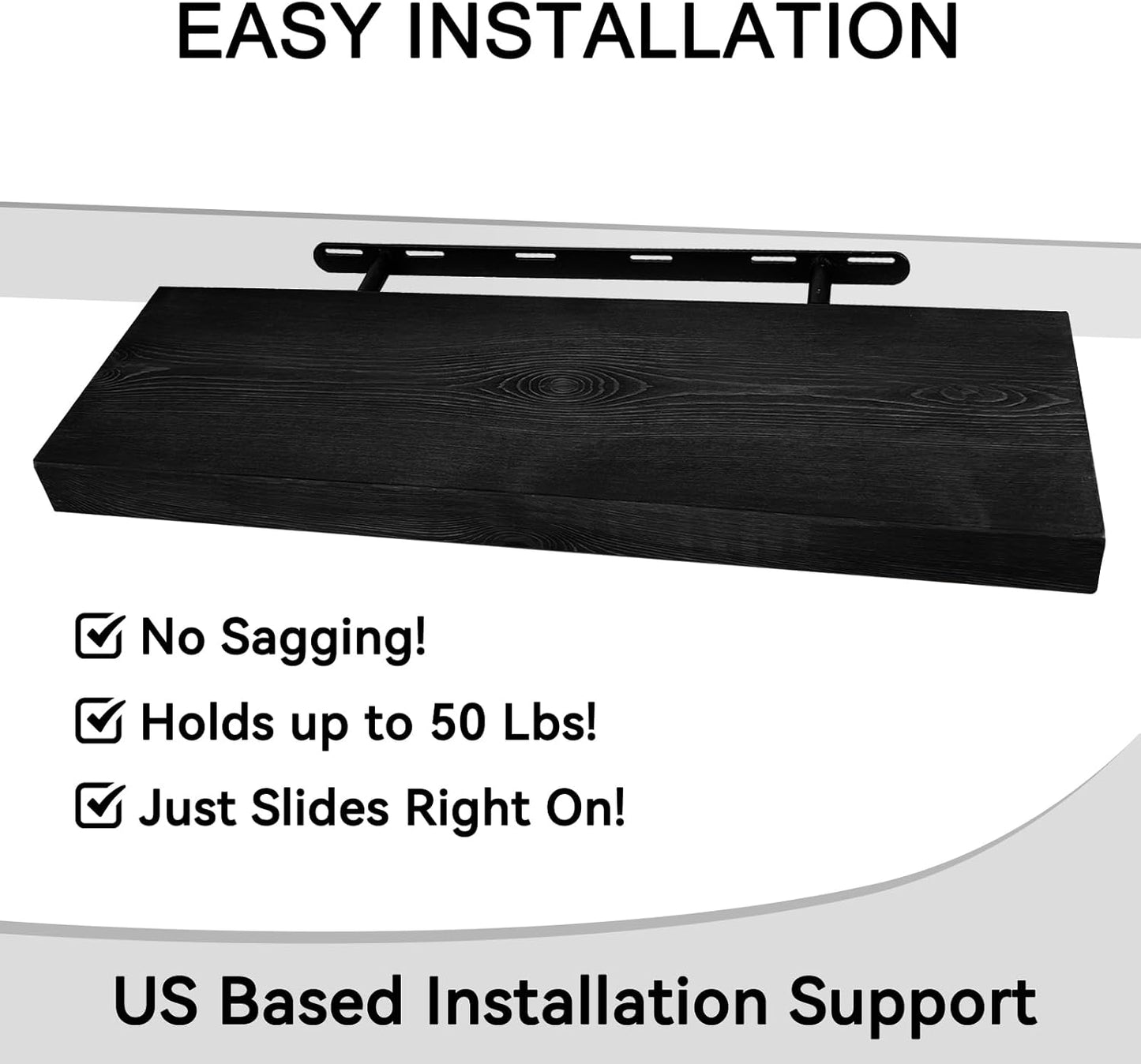 BGMG Wood Floating Shelves for Wall 30 inch Set of 2,Black Floating Shelves,Solid Wood Wall Mount Shelves for Bathroom Living Room Bedroom Kitchen Farmhouse -30x 6.7 x1.25 inch