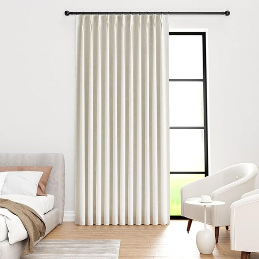 IVAPUPU Natural Pinch Pleated Full Blackout Curtains Linen Blend Room Darkening Window Curtains 95 inch 1 Panel for Living Room Bedroom Thermal Insulated Curtain Drapes with 12 Pcs Hooks 70''Wx95''L