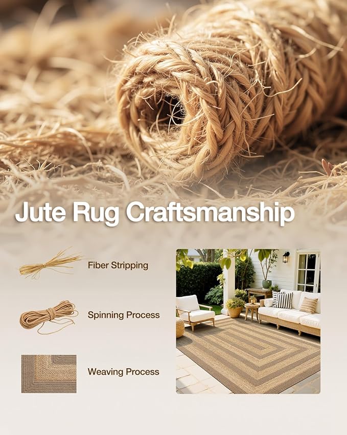 LUMI 9x12 Jute Hand Weave Area Rug, Raffia Braided Area Rug for Living Room, Farmhouse Style Indoor Outdoor Mat, Natural Woven Carpets, Handcrafted Home Decor Floor Rug for Dining Room, Patio
