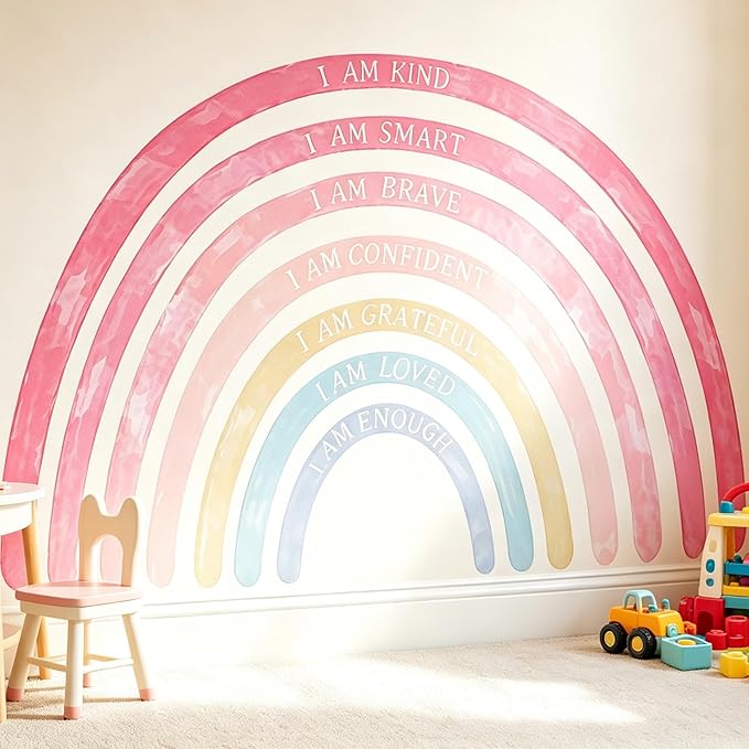 Large Colorful Rainbow Wall Decals, Insparational Peel and Stick Fabric Nursery Wall Decor, Removable Home Room Wall Decor Murals Stickers for Kids Girls Toddler Bedroom Living Room Playroom