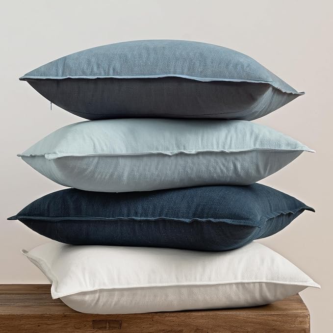 MIULEE Blue Boho Linen Decorative Pillow Covers 20x20 Inch Pack of 4 | Natural Throw Pillow Covers Soft Farmhouse Couch Pillowcases Modern Home Coastal Decor for Living Room Bed Sofa