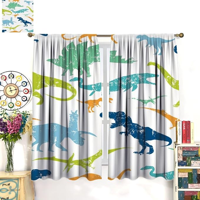 YCness Dinosaur Curtains for Boys Girls Children Nursery Room Decor Cartoon Dino Cute Wildlife Animal Theme Art Printed Window Drapes Decor Fabric Set 2 Panel 42x54 Inch 80% Shading Rate