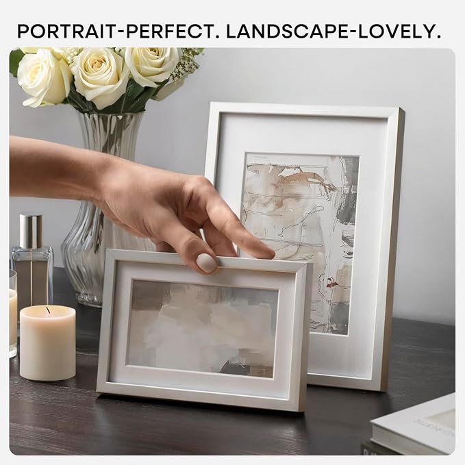 Homeforia 5x7 Picture Frame Silver, High End Metal 5 x 7 Silver Frames with Mat 4 x 6 Print, 5by7 Desk Frame Matted to 4x6 inch Photo, 5 by 7 Wall or Tabletop Frame, Tempered Glass, Wall Kit, Set of 2