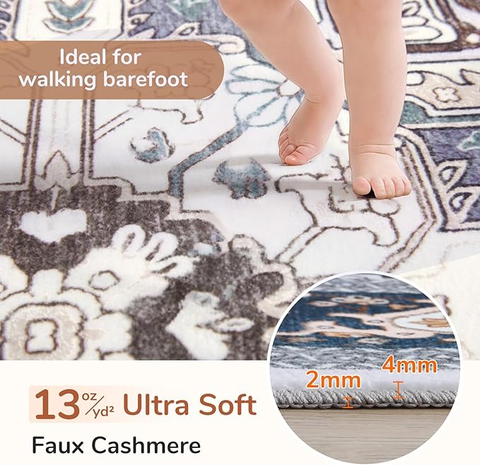 OPPODREAM Soft 10x14 Area Rugs, Washable Rugs 10x14 with Non Slip Backing, Low-Pile Faux Cashmere 10 x 14 Carpet, Navy Blue & Gold