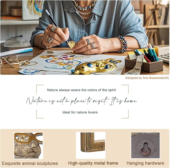 Newinhome Animal Heads Wall Decor (Includes Metal Frame) Resin Animals Sculptures Head Wall Hanging Decoration Gold vintage Wall Sculpture for Living Room Bedroom Office(Jackalope)